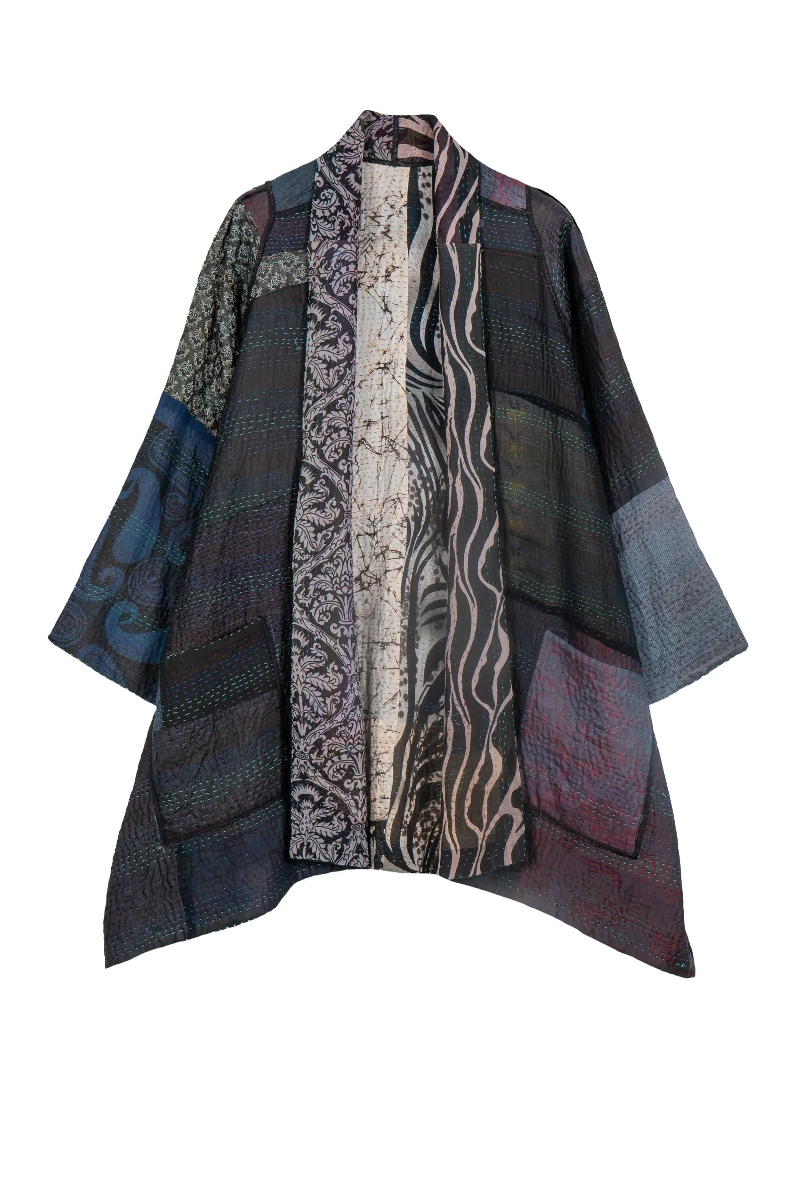 JACQUARD SILK KANTHA A-LINE JKT - js4003-blk -