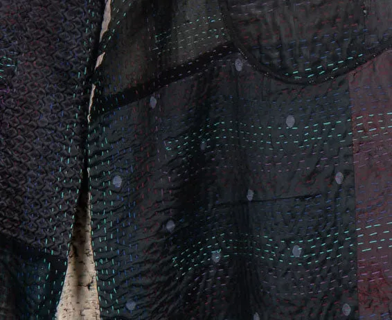 JACQUARD SILK KANTHA A-LINE JKT - js4003-blk -