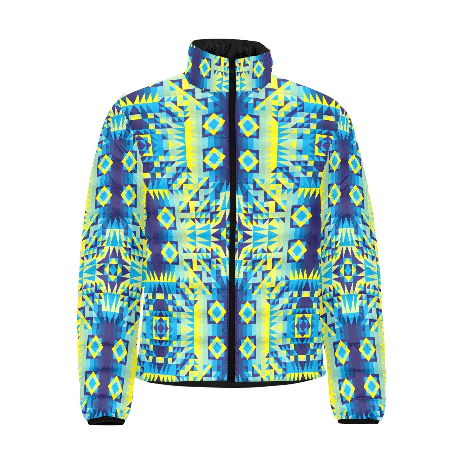 Kaleidoscope Jaune Bleu Men's Stand Collar Padded Jacket