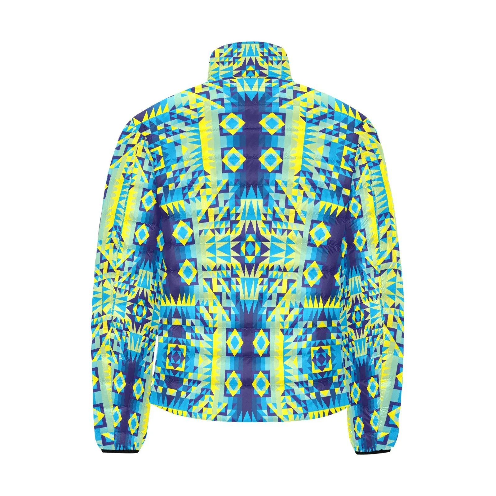 Kaleidoscope Jaune Bleu Men's Stand Collar Padded Jacket