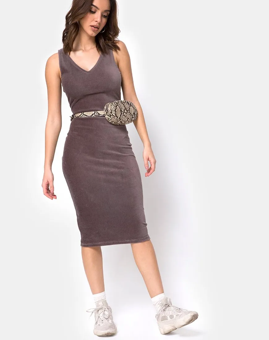 Kardie Bodycon Dress in Mocha Velvet Rib