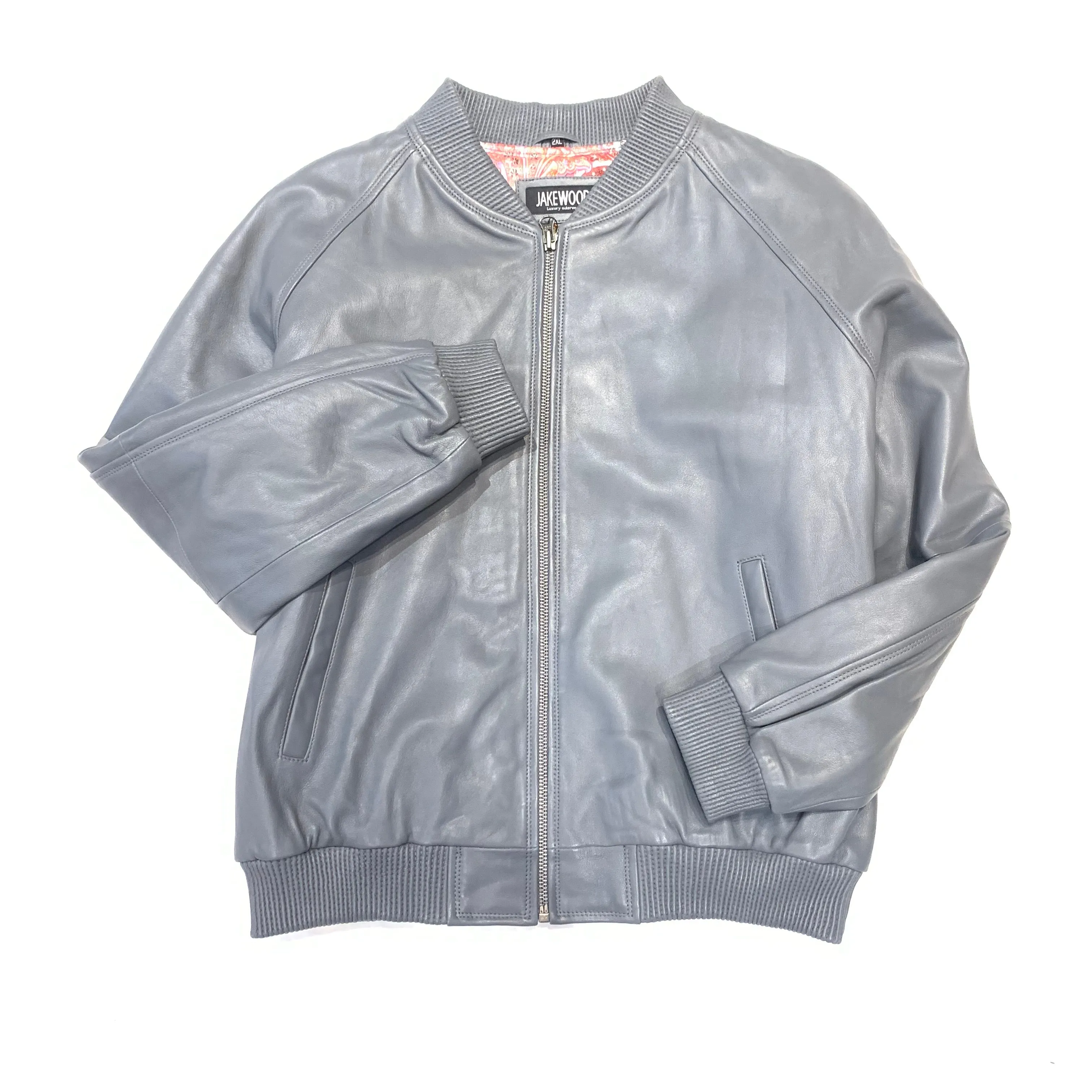 Kashani Grey Naked Lambskin Bomber Jacket