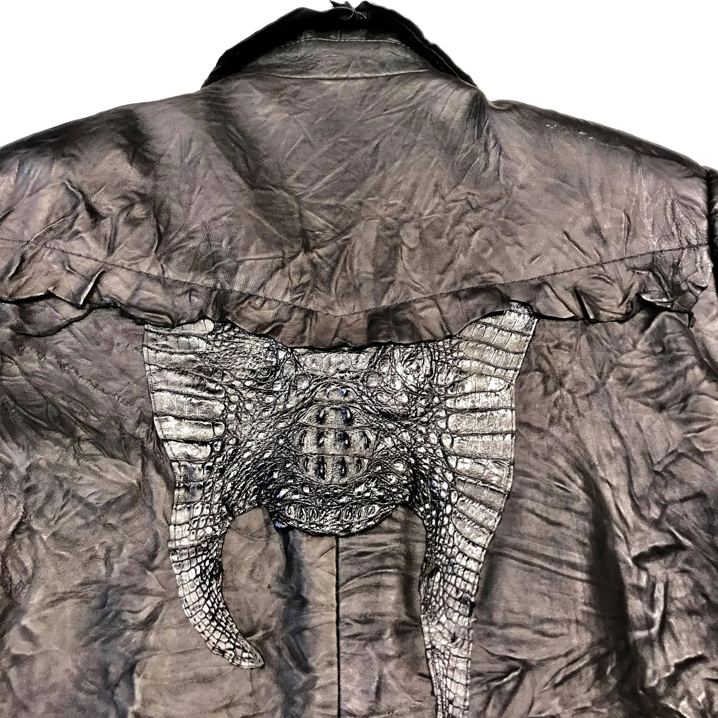 Kashani LUX Jet Black Raw Cut Alligator Lambskin Bomber Jacket