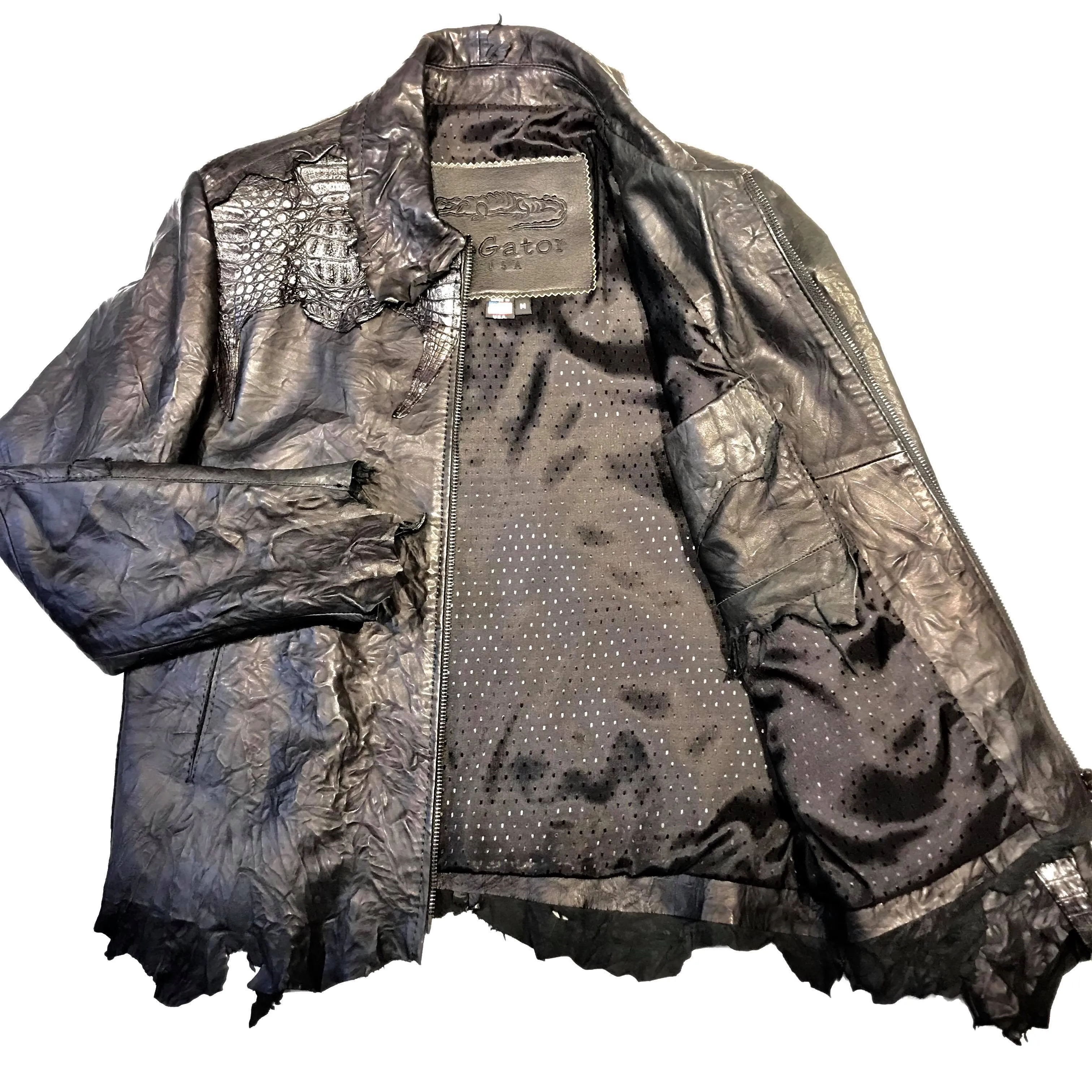 Kashani LUX Jet Black Raw Cut Alligator Lambskin Bomber Jacket