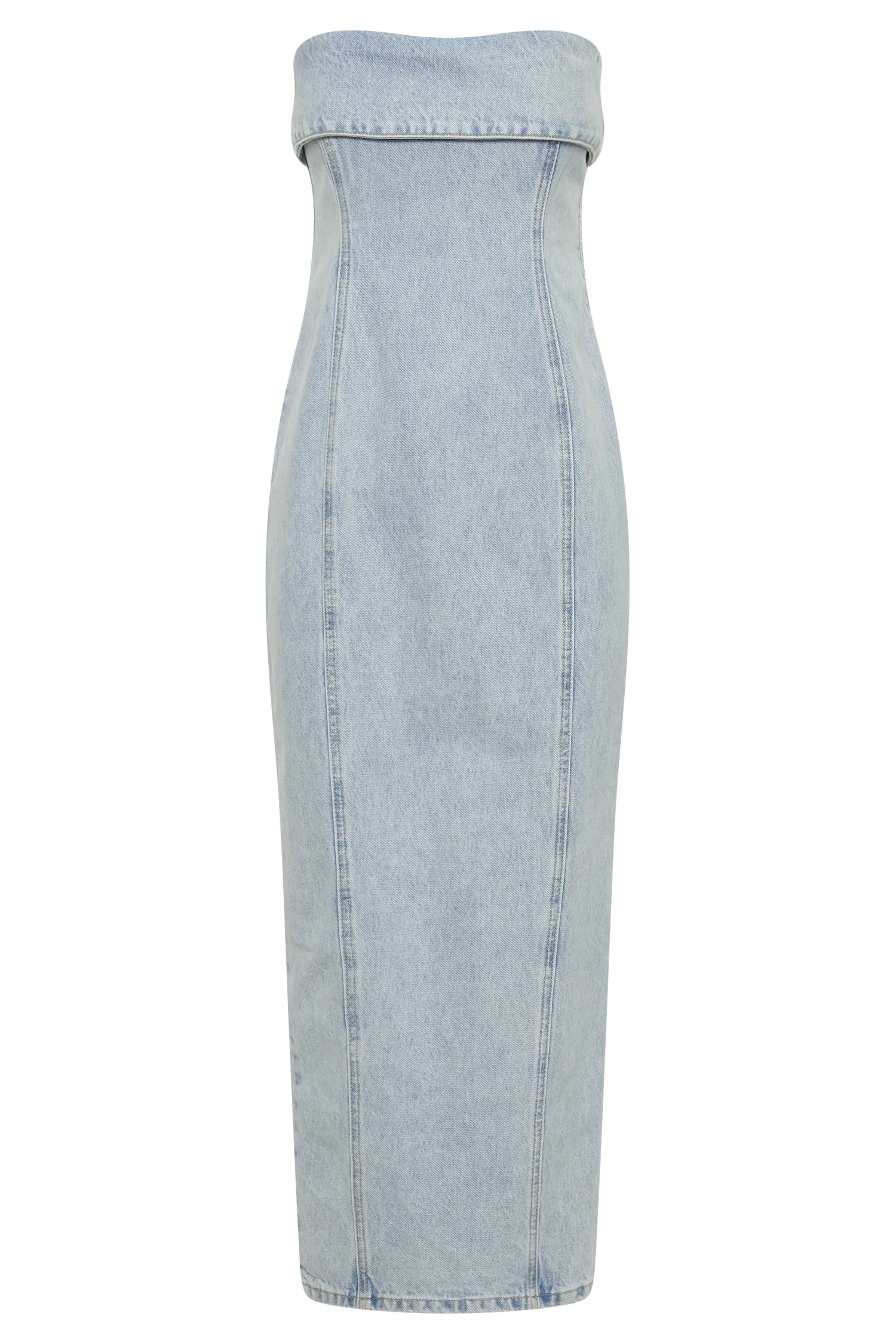 Katherine Strapless Denim Midi Dress - Light Blue