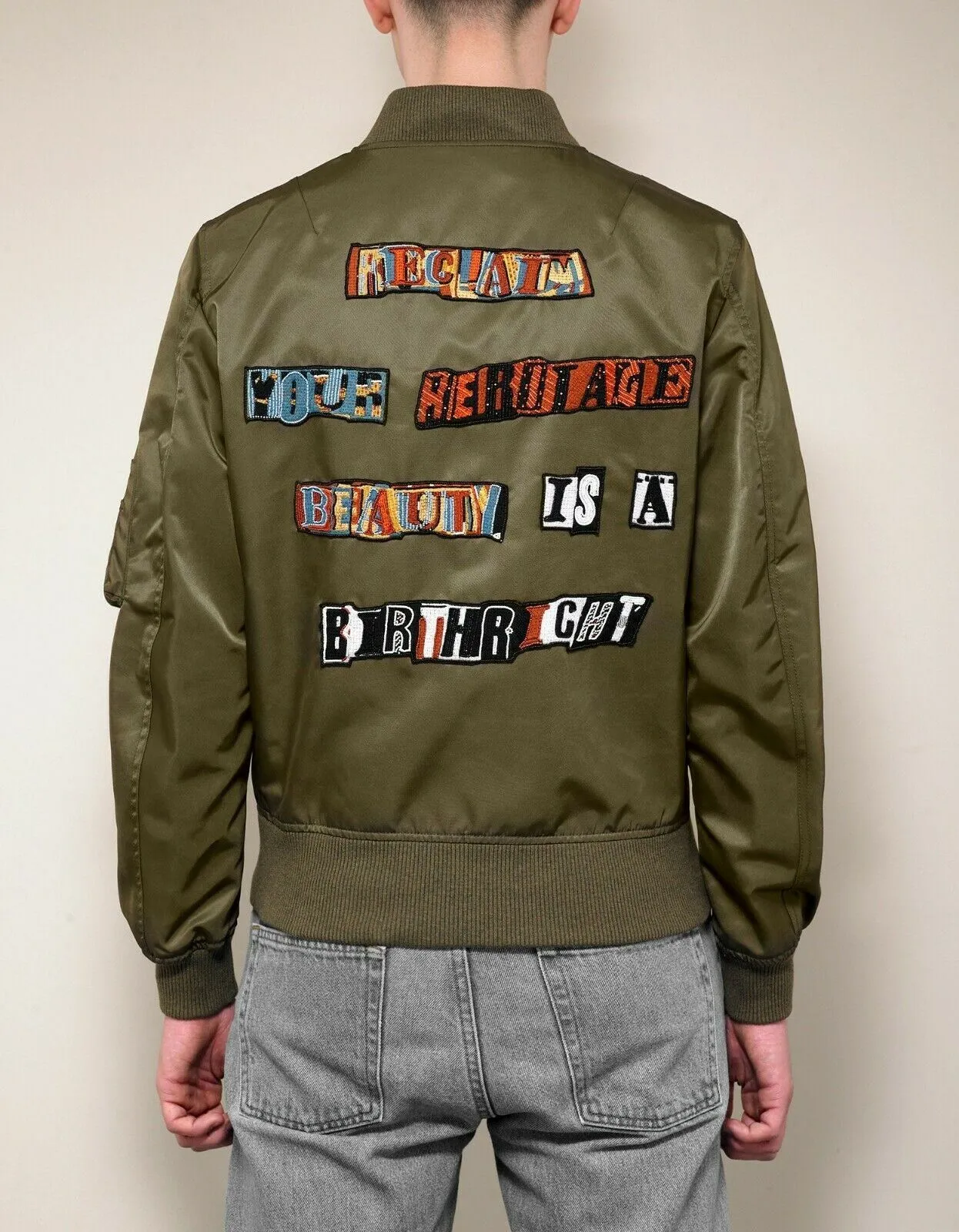 Khaki Jamie Reid Embellished Bomber Jacket