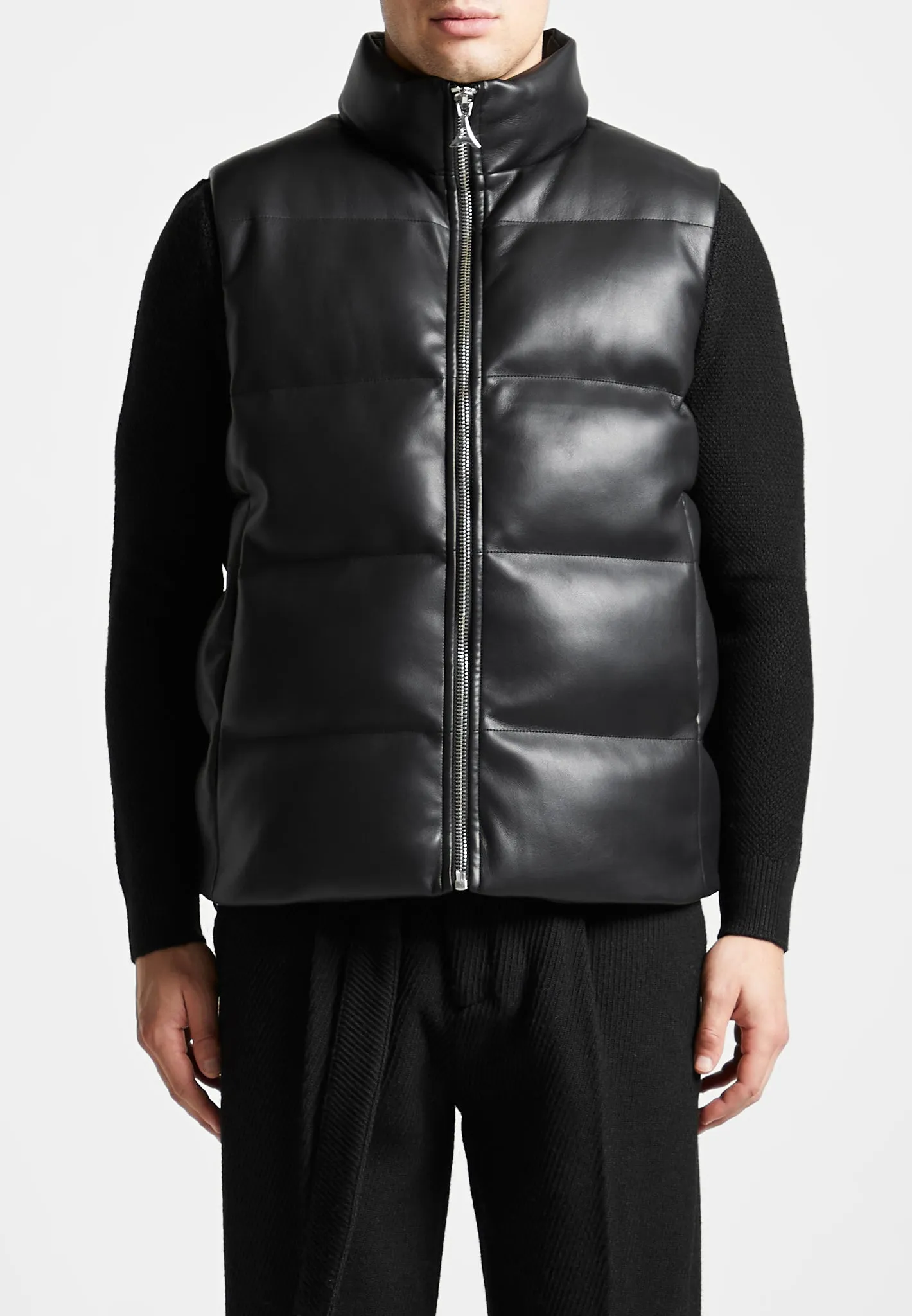 Leather Puffer Gilet - Black