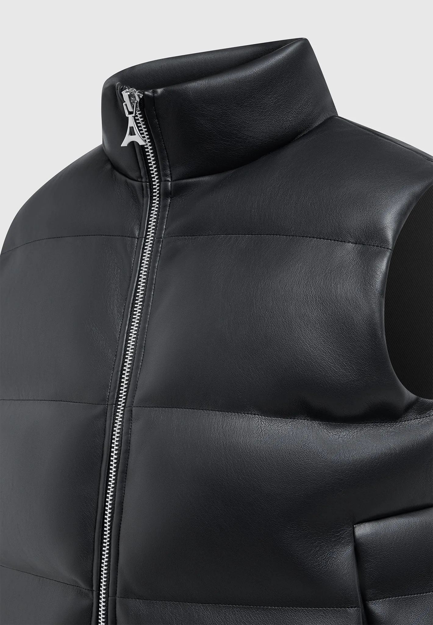 Leather Puffer Gilet - Black