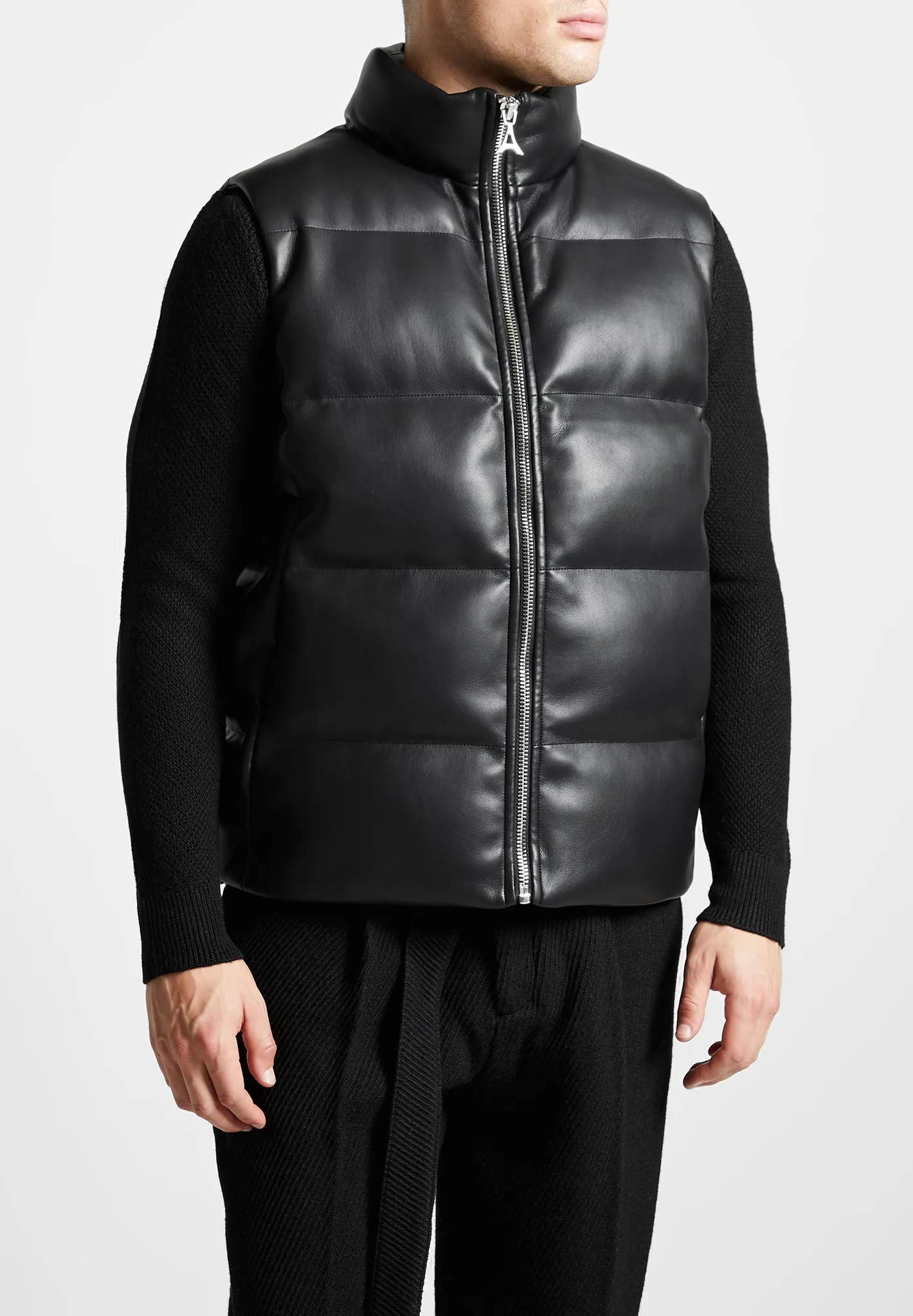 Leather Puffer Gilet - Black