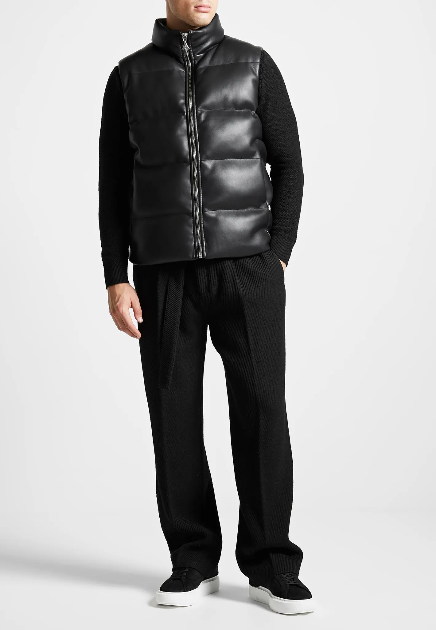 Leather Puffer Gilet - Black