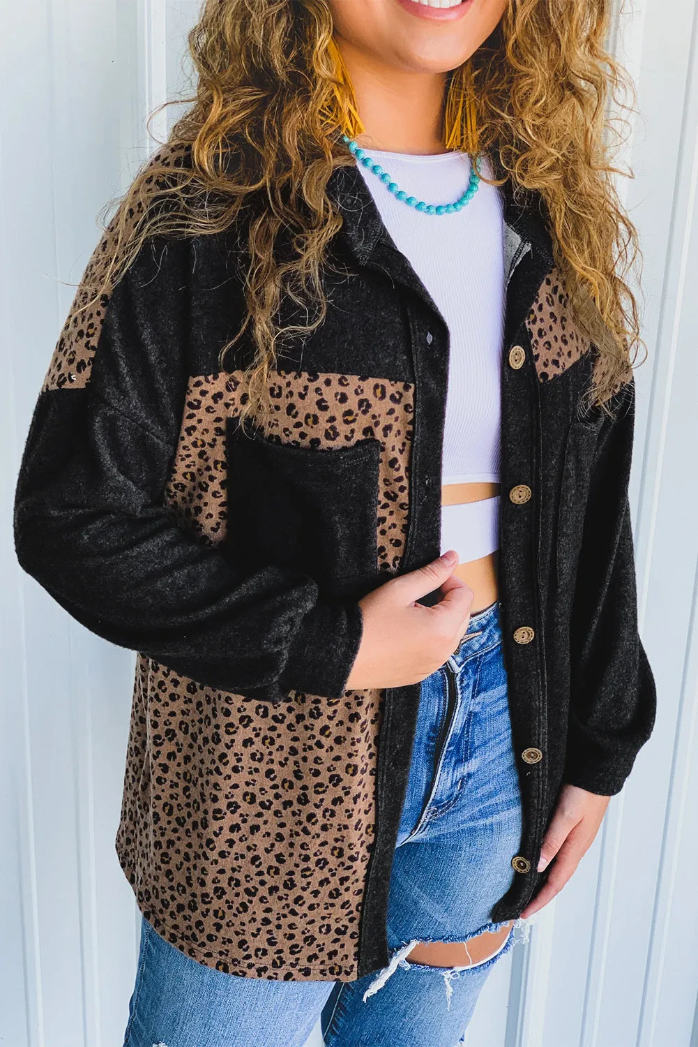 Leopard Patchwork Shacket Jacket