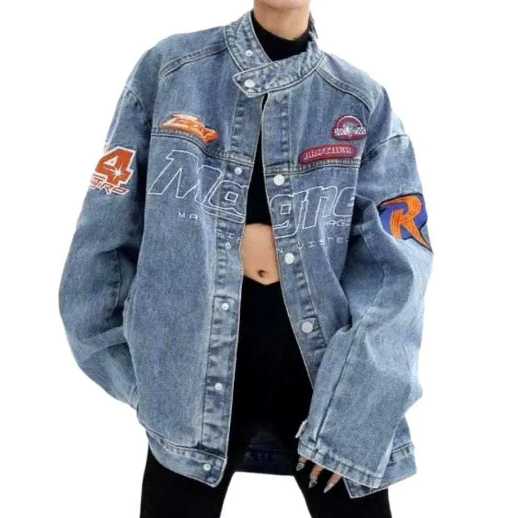 Letter embroidery women's denim jacket