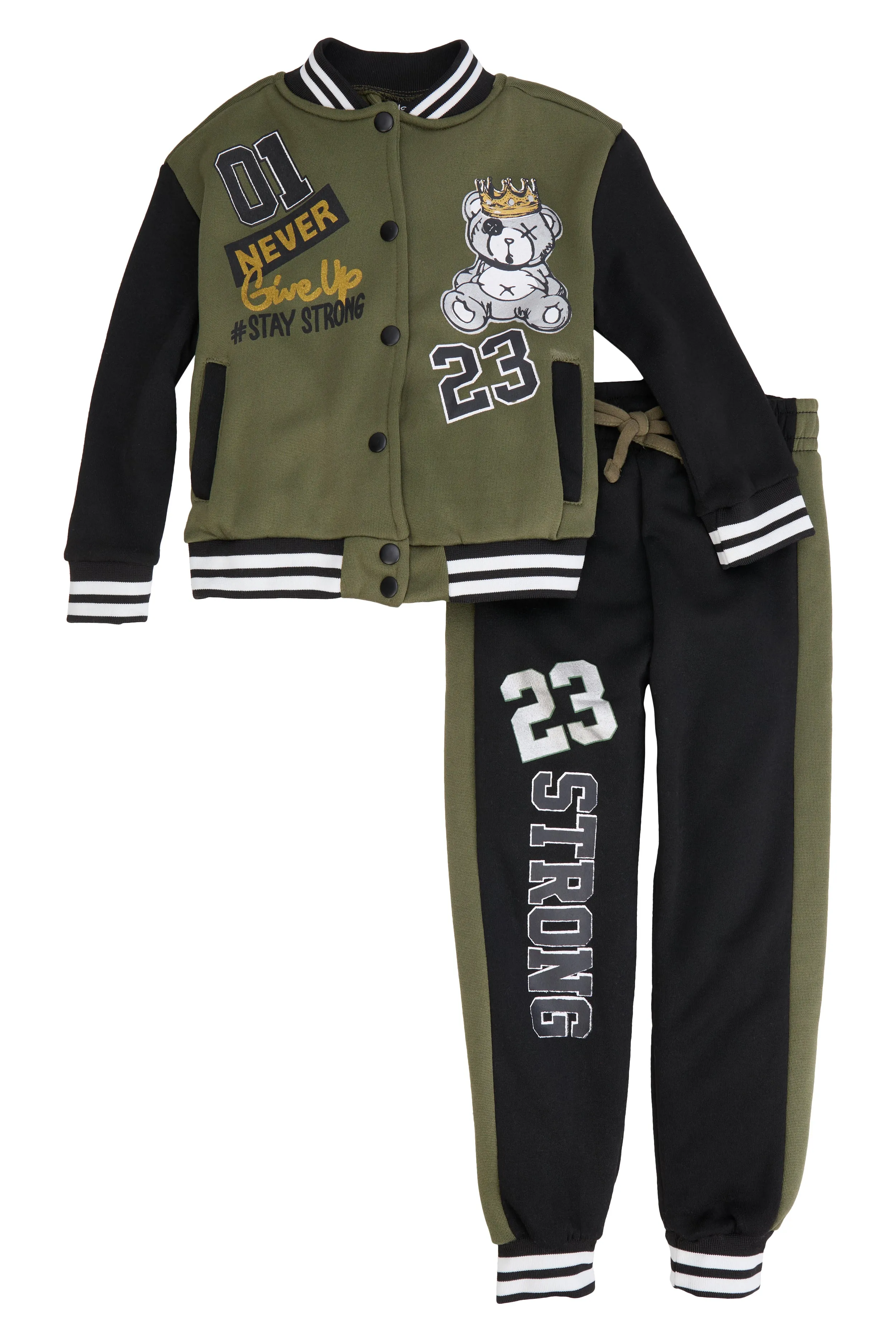 Little Girls 23 Graphic Varsity Jacket and Joggers