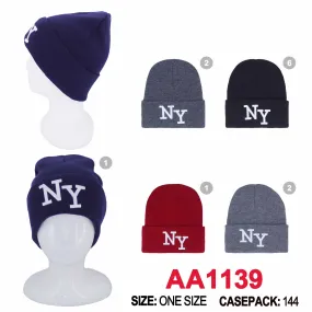 Long Cuffed Beanie Knit Skully New York Winter Hats AA1139