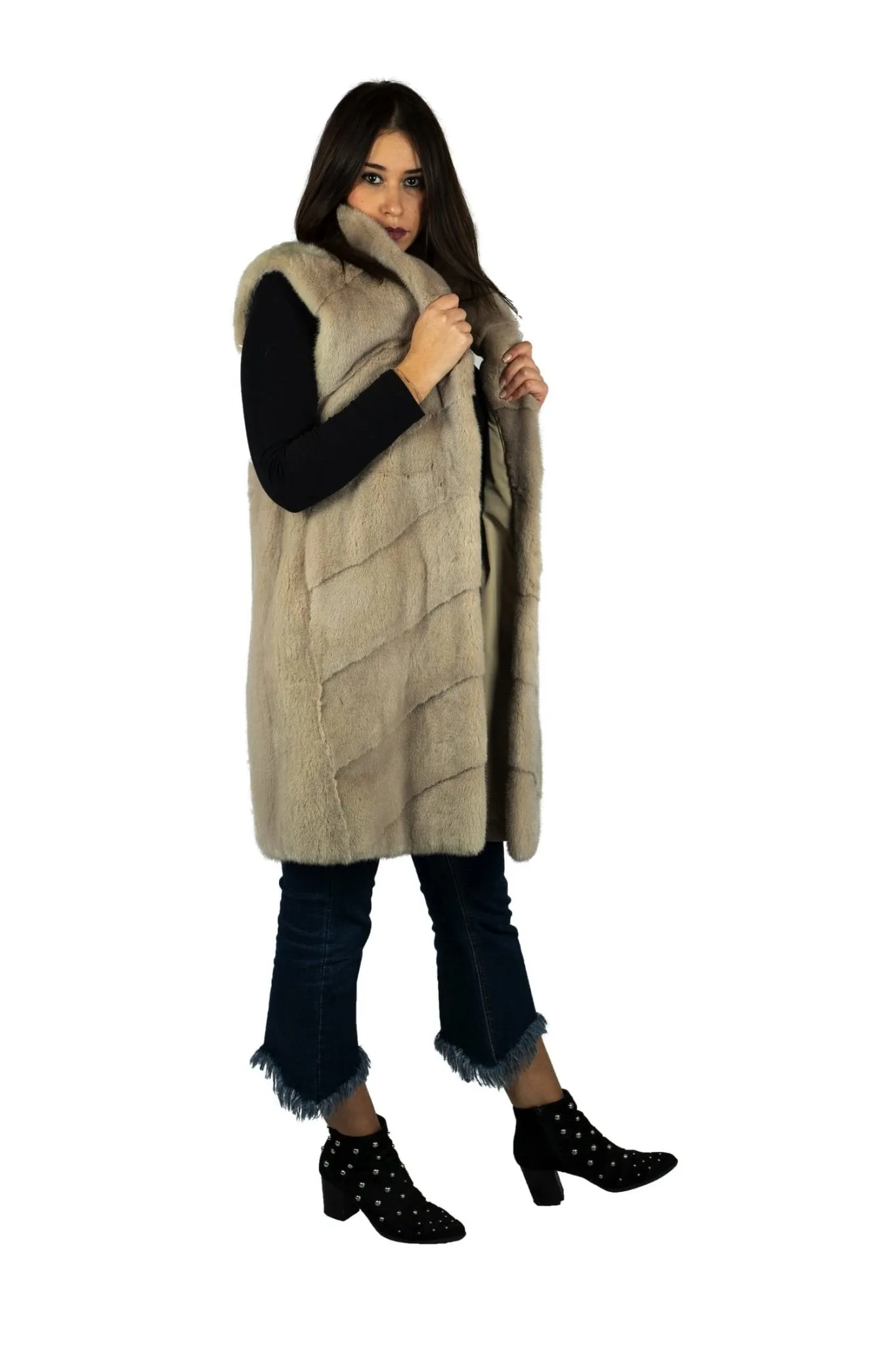 Long vest in mink Beige