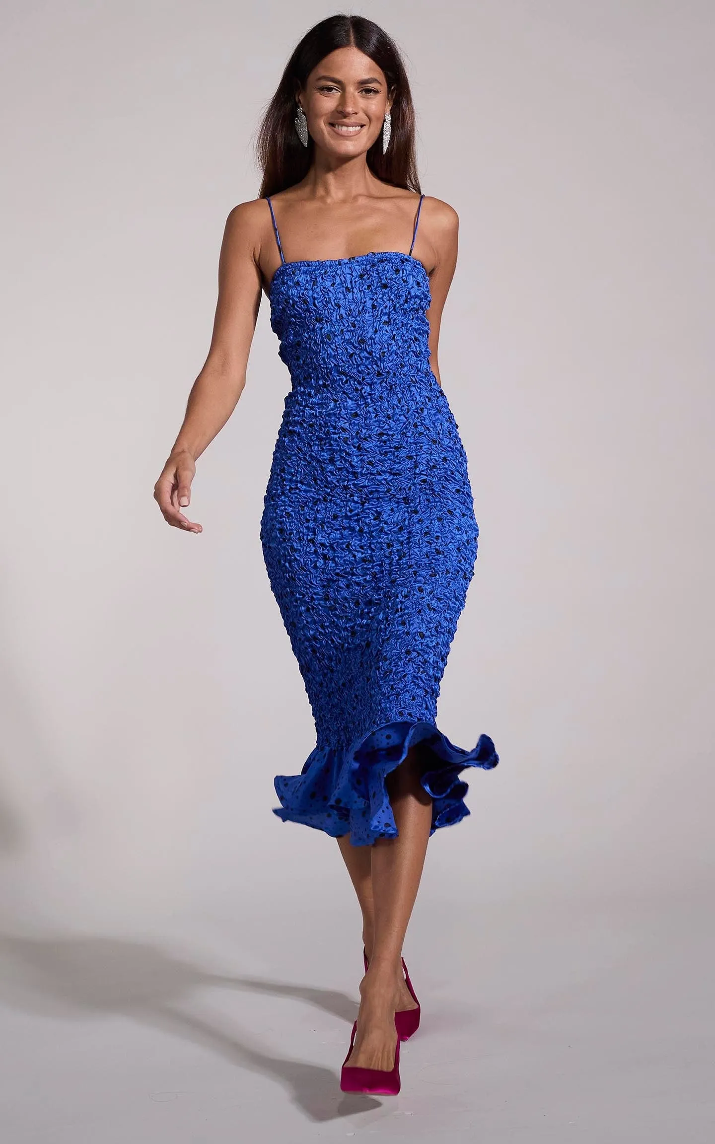 Luiza Shirring Dress in Royal Blue Speckle