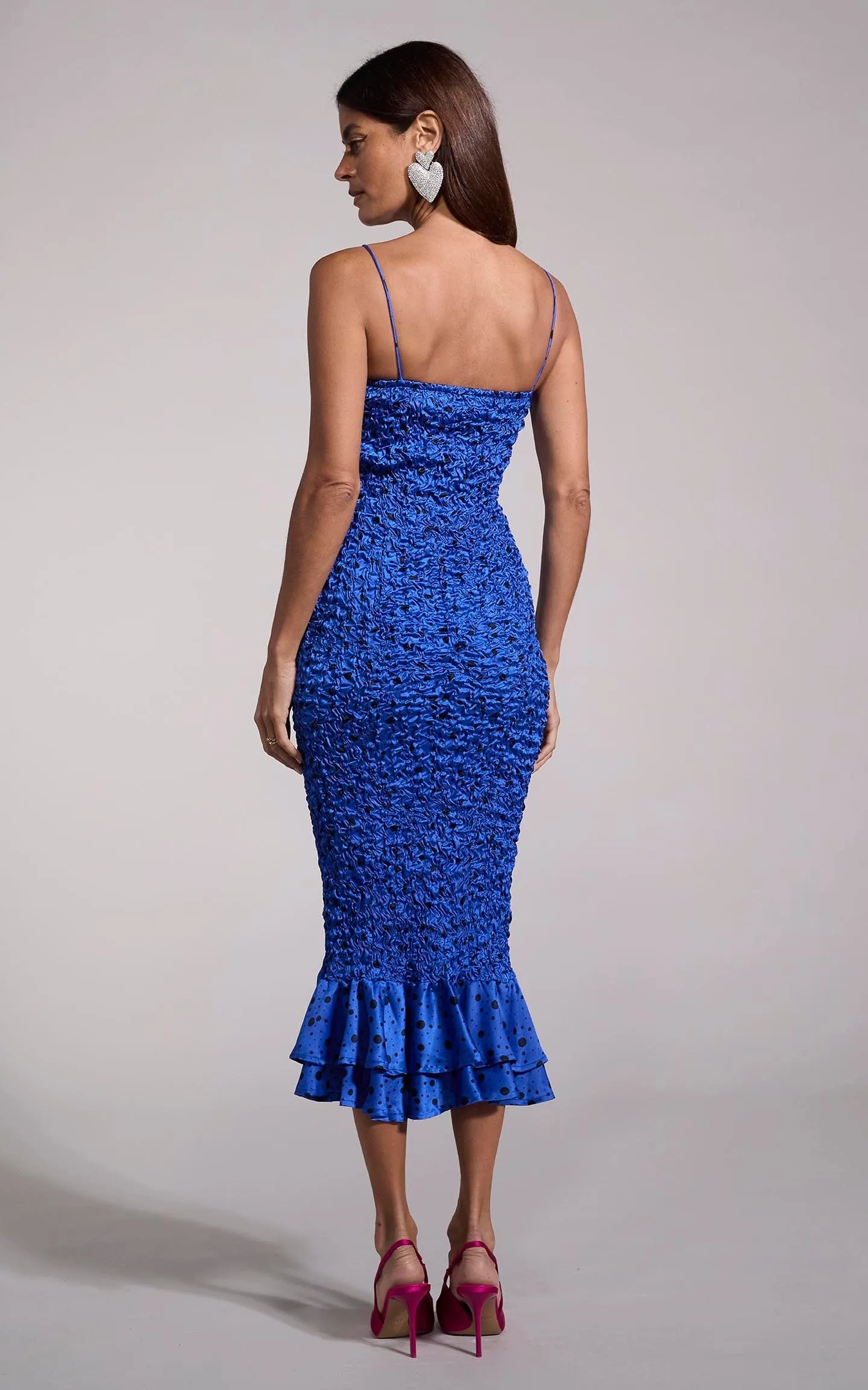 Luiza Shirring Dress in Royal Blue Speckle