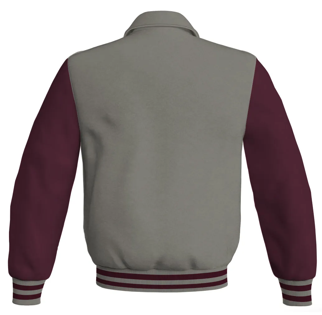 Luxury Bomber Classic Jacket Gray Body and Maroon Leather Sleeves