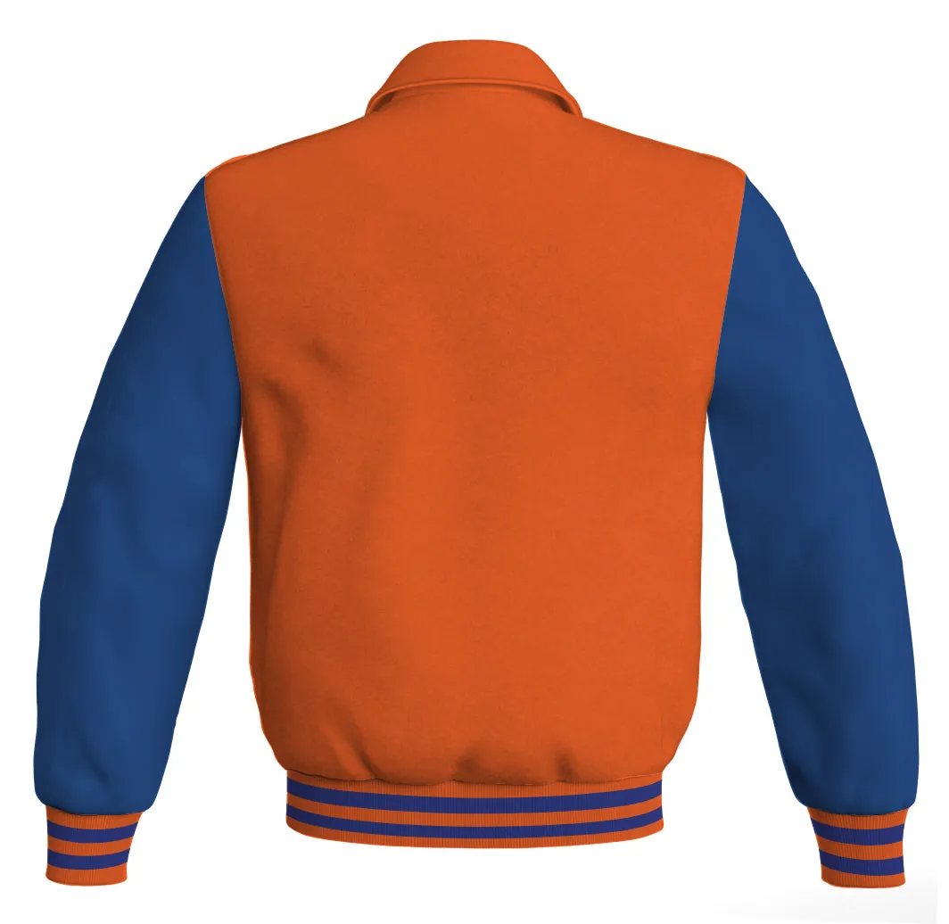 Luxury Bomber Classic Jacket Orange Body and Blue Leather Sleeves