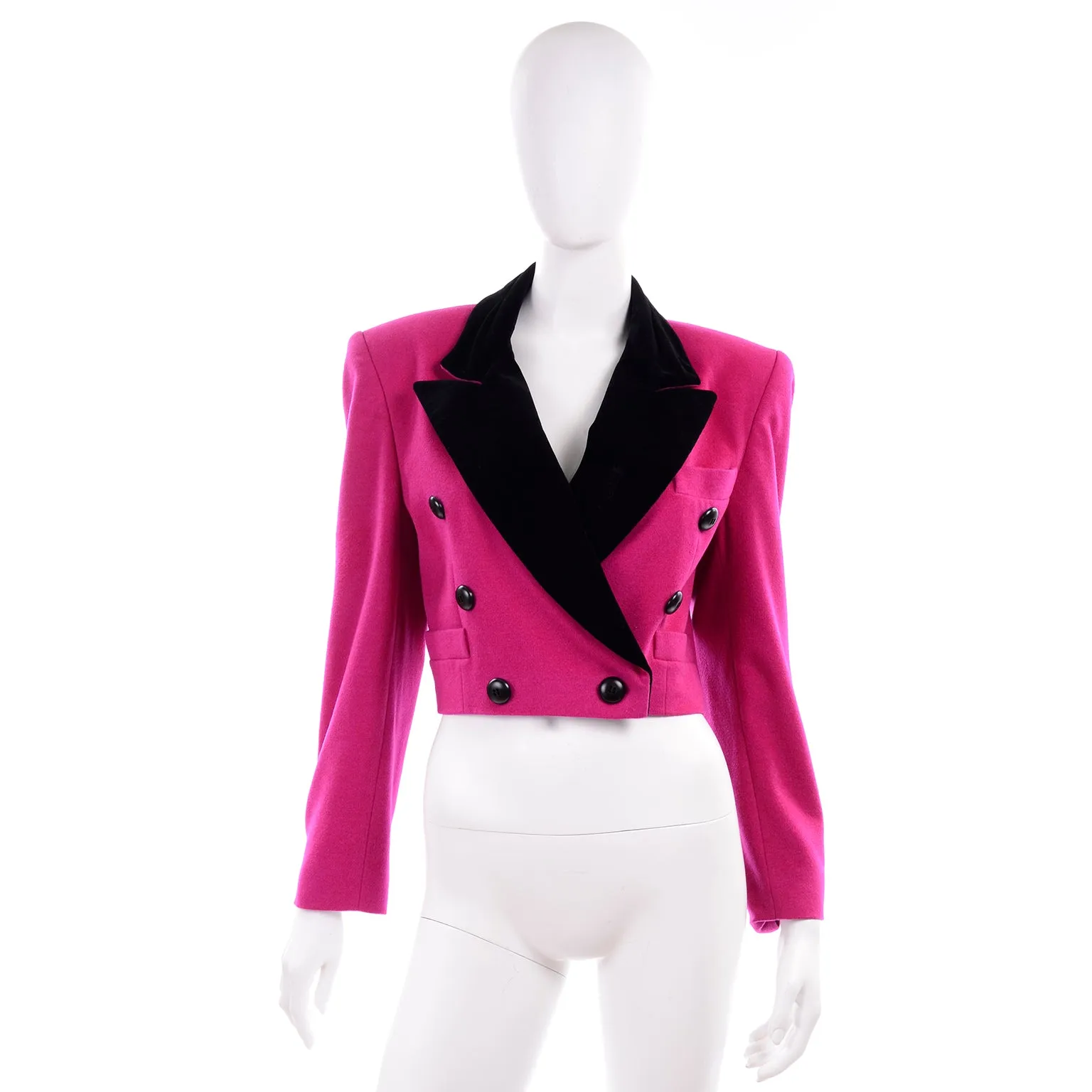 Margaretha Ley Escada Vintage Cropped Pink & Black 1980s Jacket