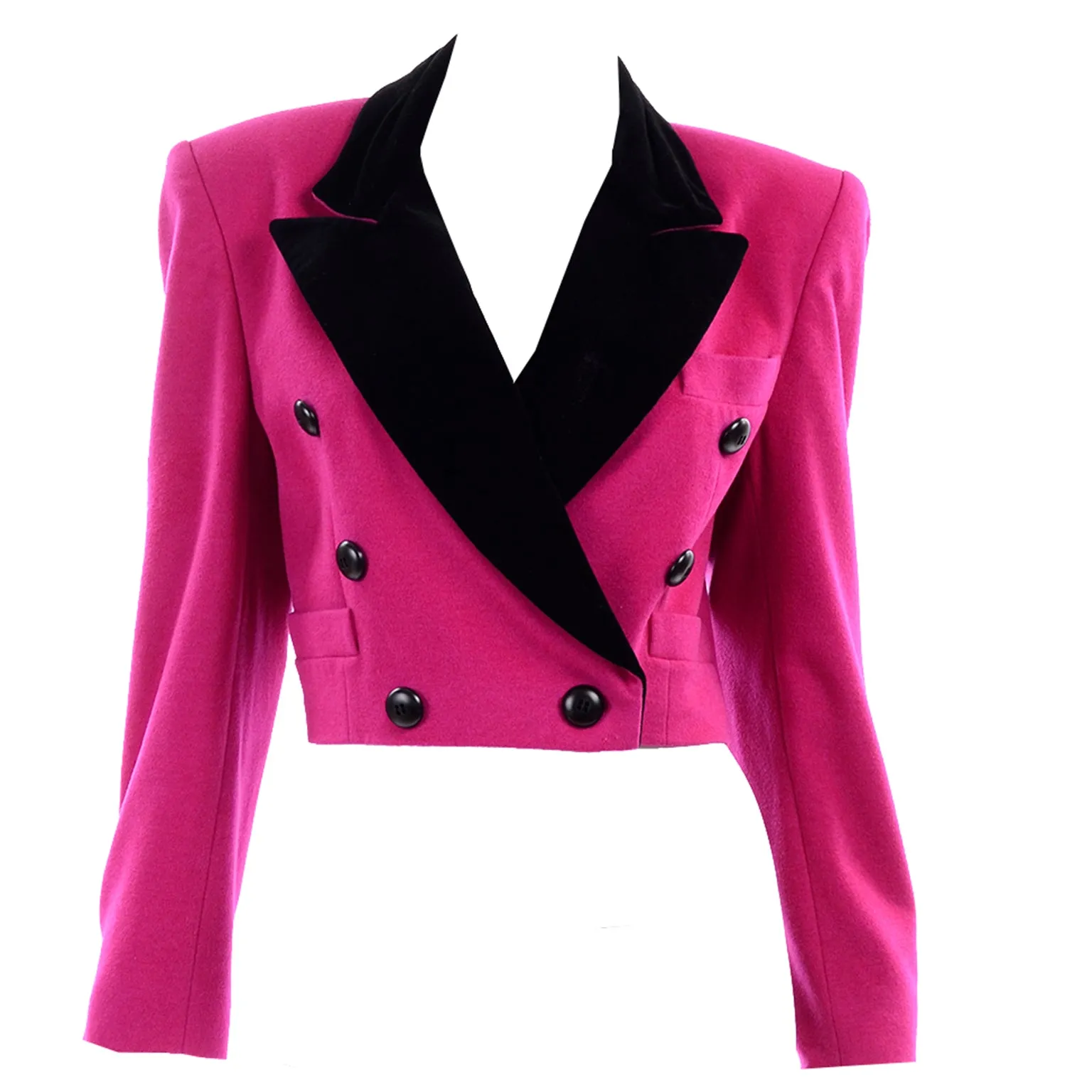 Margaretha Ley Escada Vintage Cropped Pink & Black 1980s Jacket