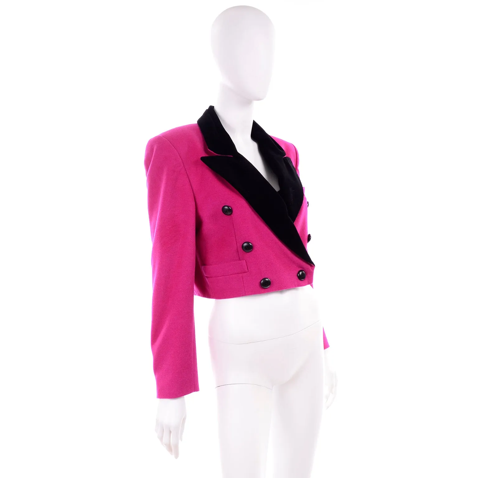 Margaretha Ley Escada Vintage Cropped Pink & Black 1980s Jacket