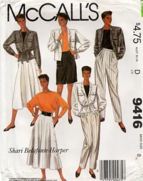 McCall's 9416 SHARI BELAFONTE-HARPER Womens Jacket Belt T Shirt Skirt Shorts and Tapered Pants 1980s Vintage Sewing Pattern Size 8 UNCUT Factory Folded