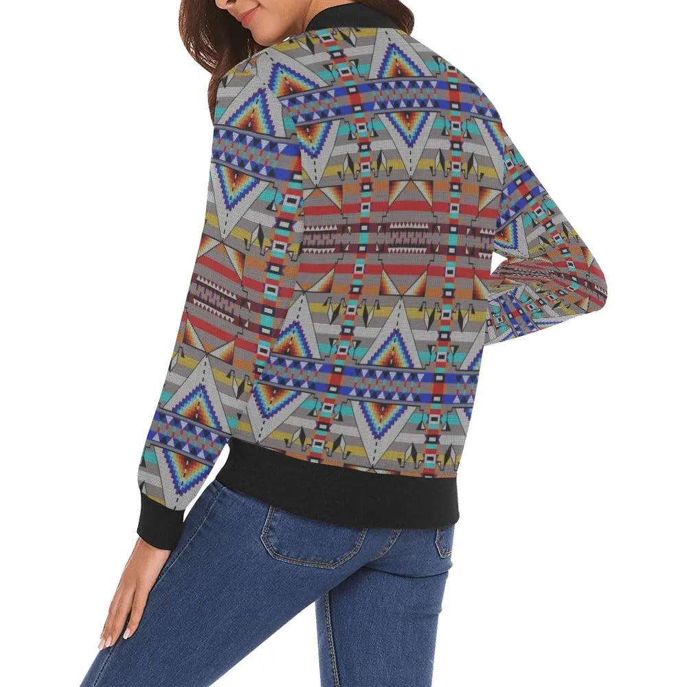 Medicine Blessing Grey All Over Print Bomber Jacket for Women