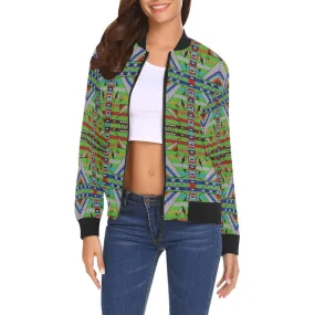 Medicine Blessing Lime Green All Over Print Bomber Jacket for Women