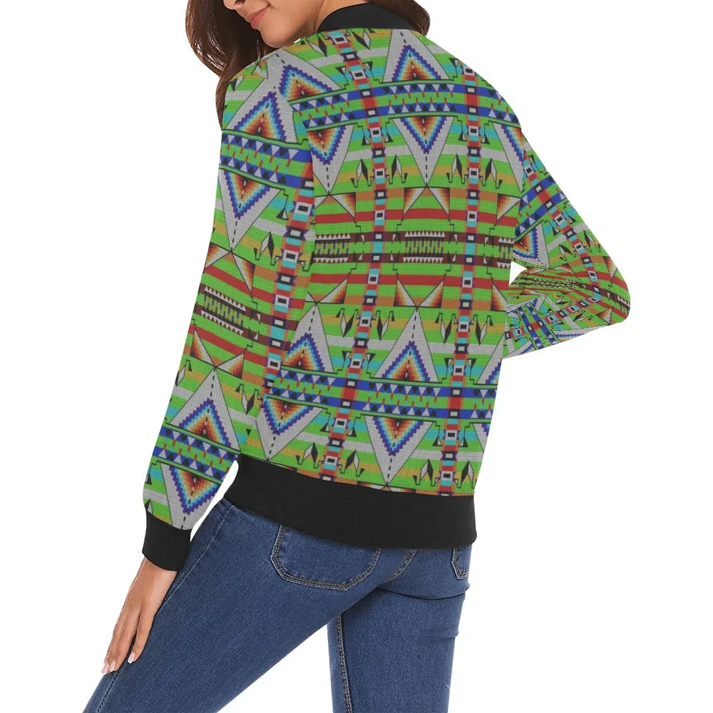 Medicine Blessing Lime Green All Over Print Bomber Jacket for Women