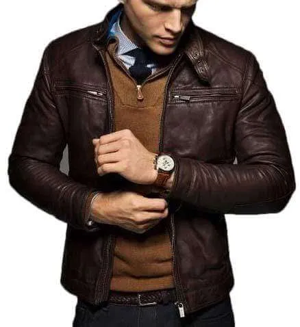 Men Brown Motorbike Leather Jacket, Classic Trendy Scooter Fashion Jacket