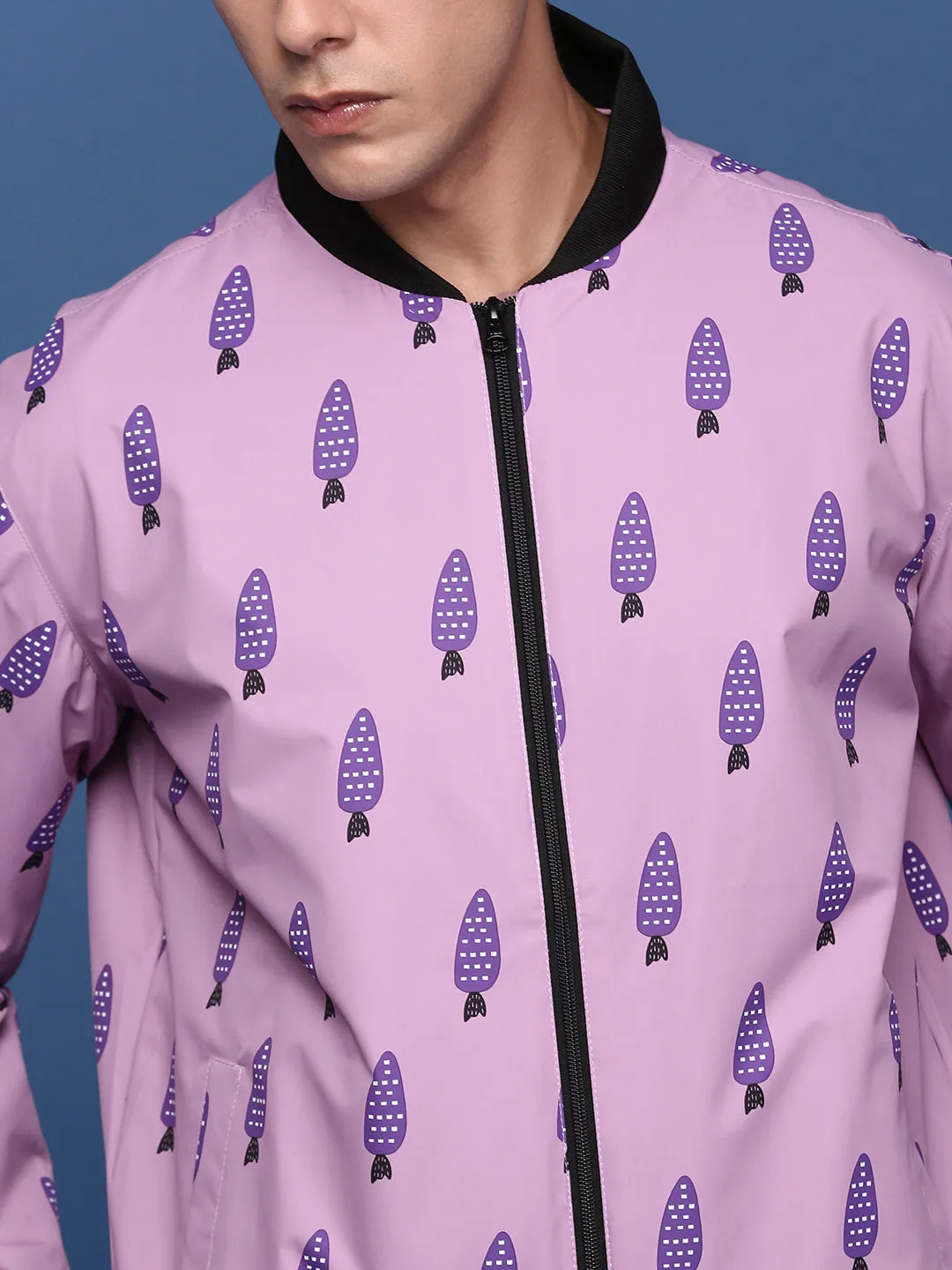 Men Printed Pink Bomber Jacket