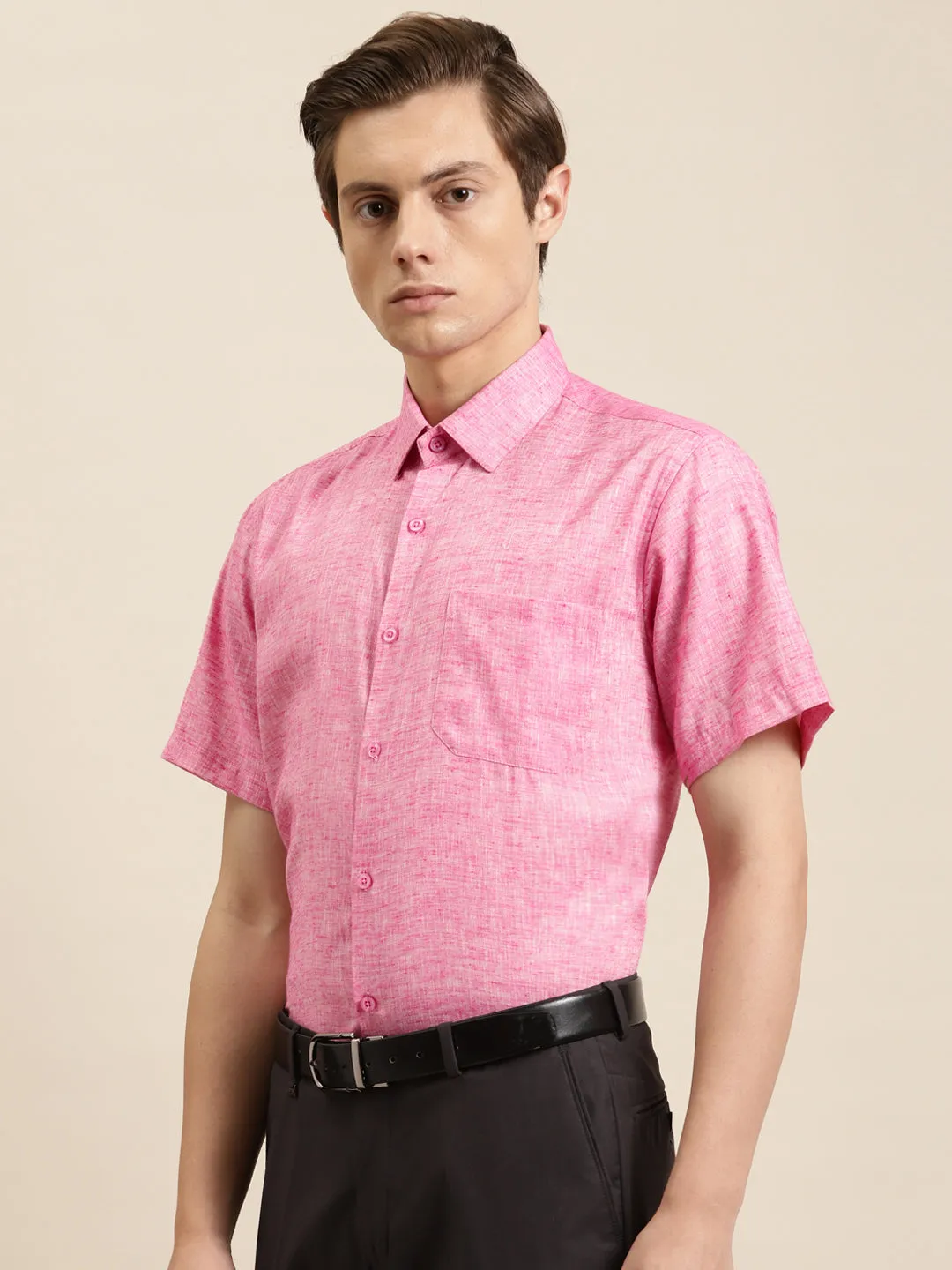 Men's Cotton Blend Pink Classic Formal Shirt - Sojanya