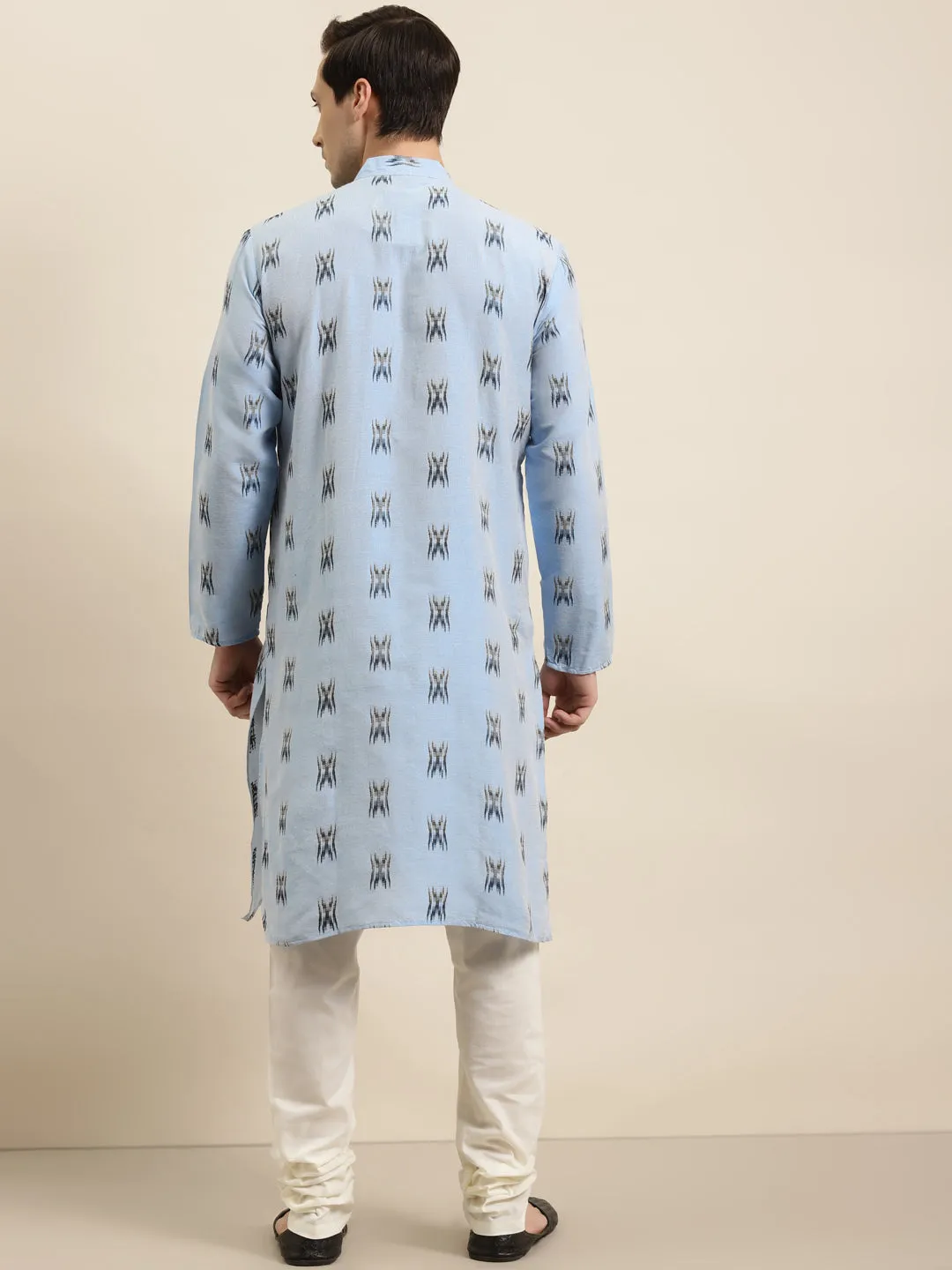 Men's Cotton Blue & Black Churidar Pyjama Set - Sojanya