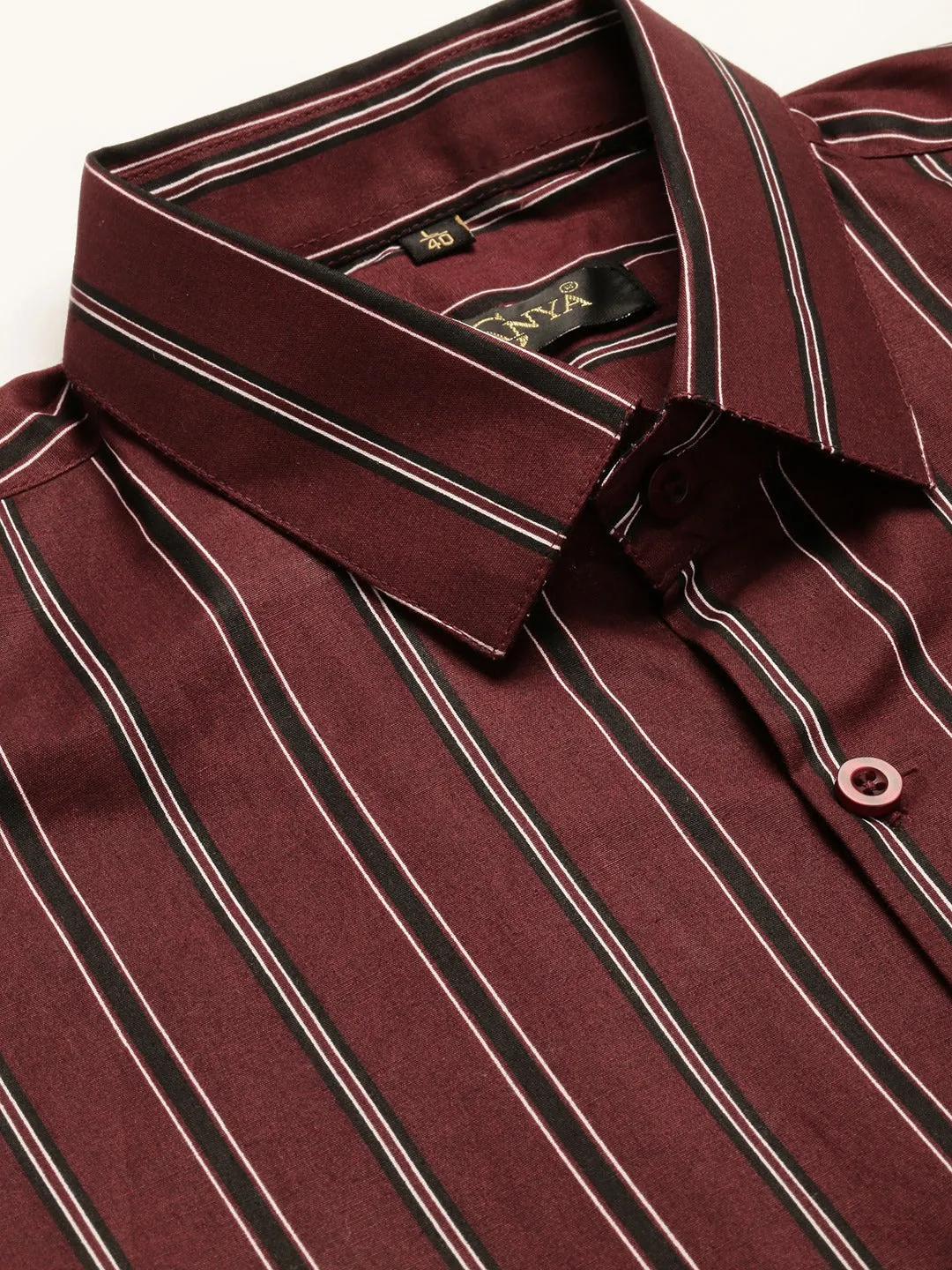 Mens Cotton Maroon & Black Stripe Formal Shirt - Sojanya