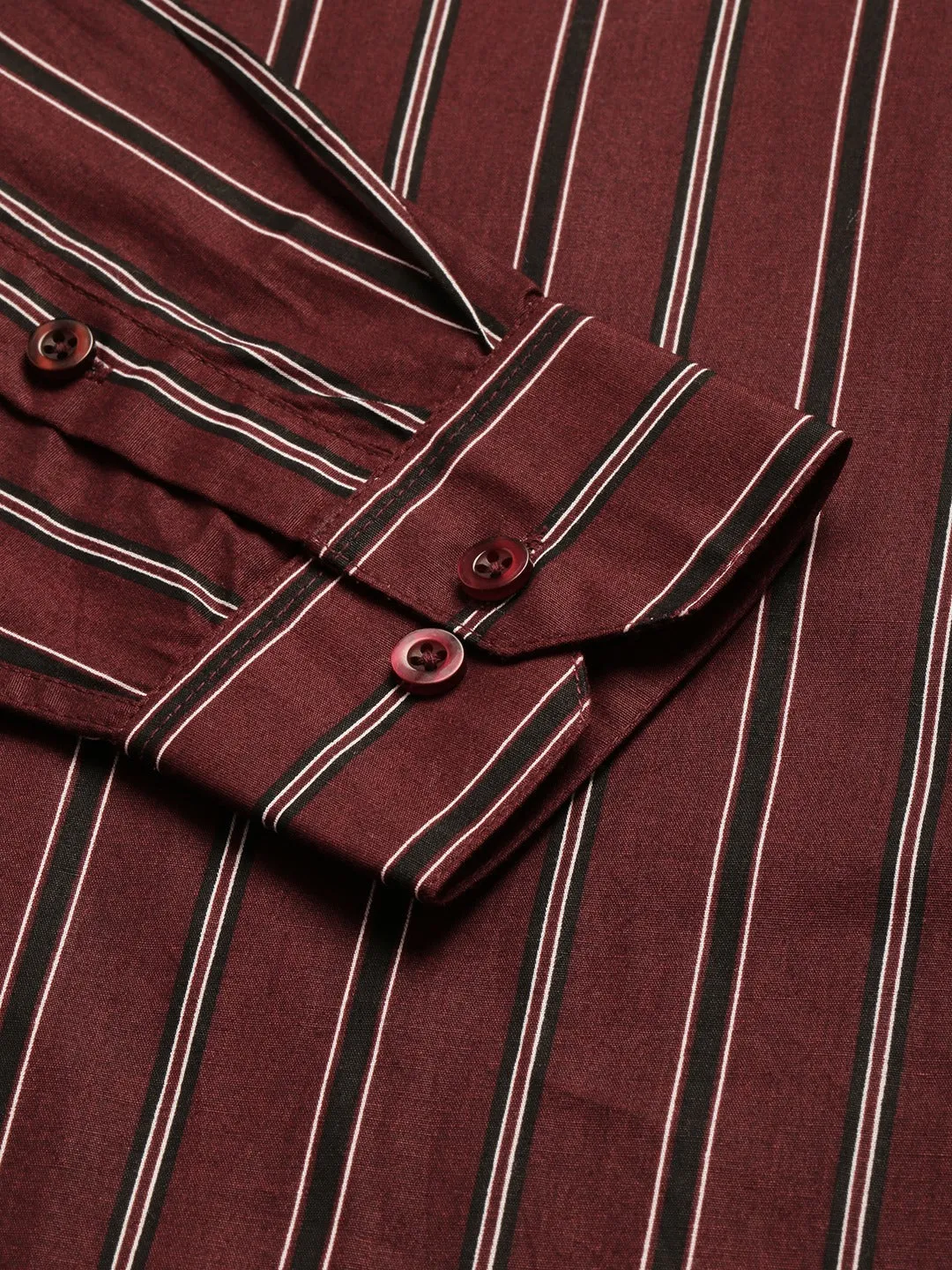 Mens Cotton Maroon & Black Stripe Formal Shirt - Sojanya