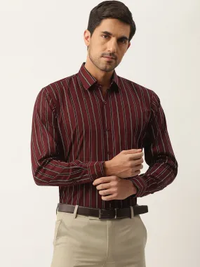 Mens Cotton Maroon & Black Stripe Formal Shirt - Sojanya