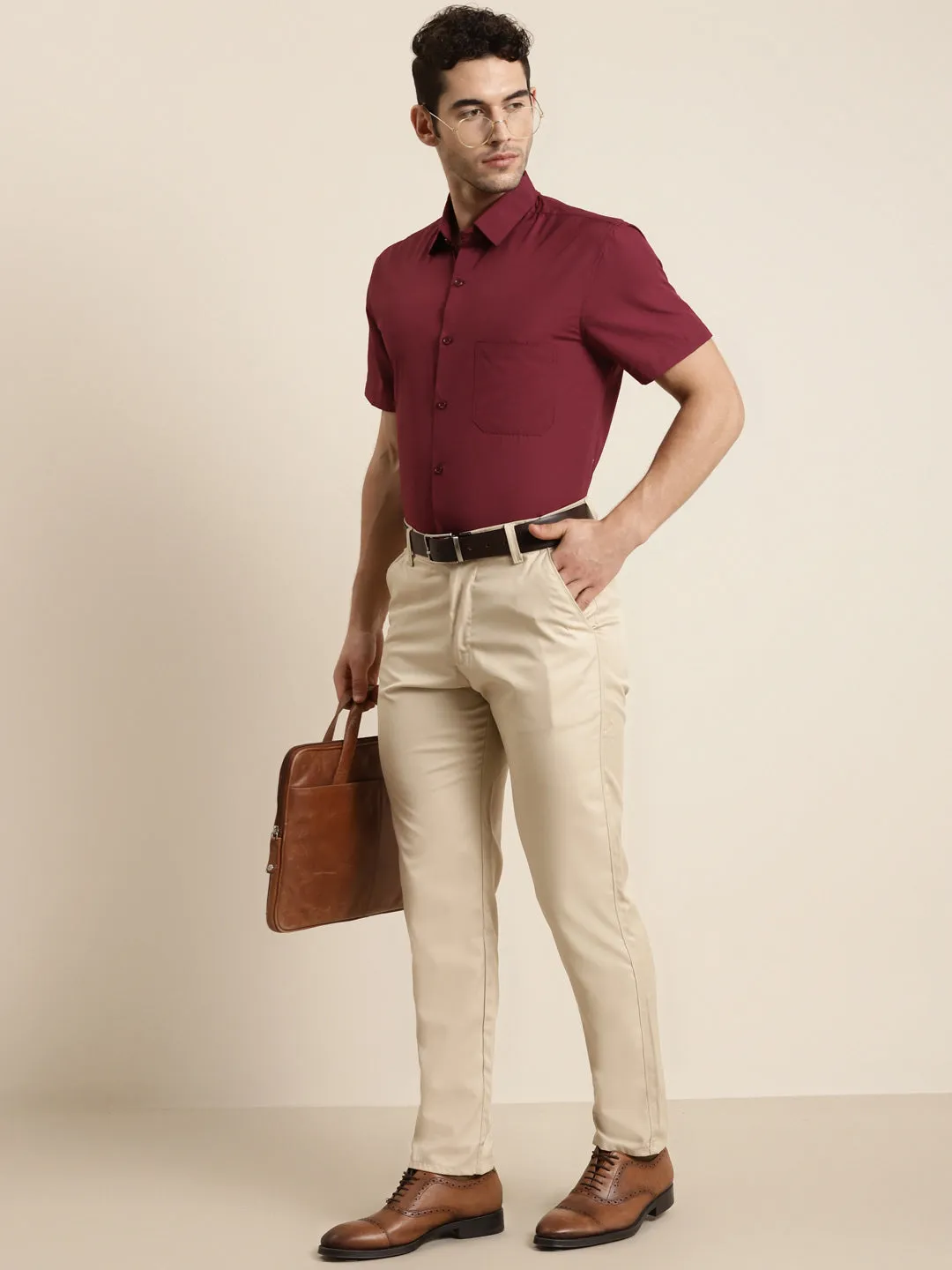 Men's Cotton Maroon Half sleeves Casual Shirt