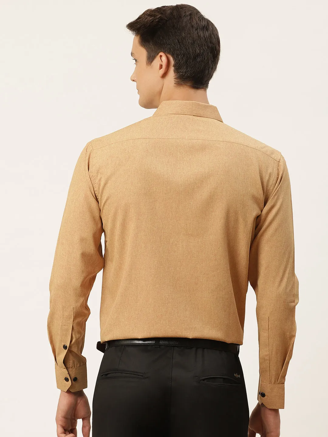 Men's Cotton Metallic Gold Solid Formal Shirt - Sojanya