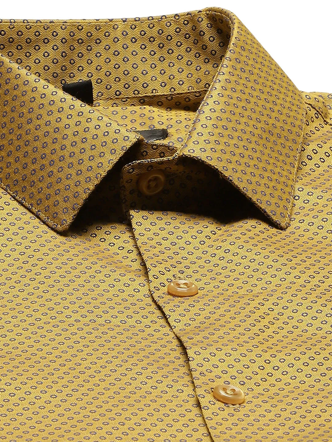 Mens Cotton Mustard & Navy Blue Self Design Formal Shirt - Sojanya