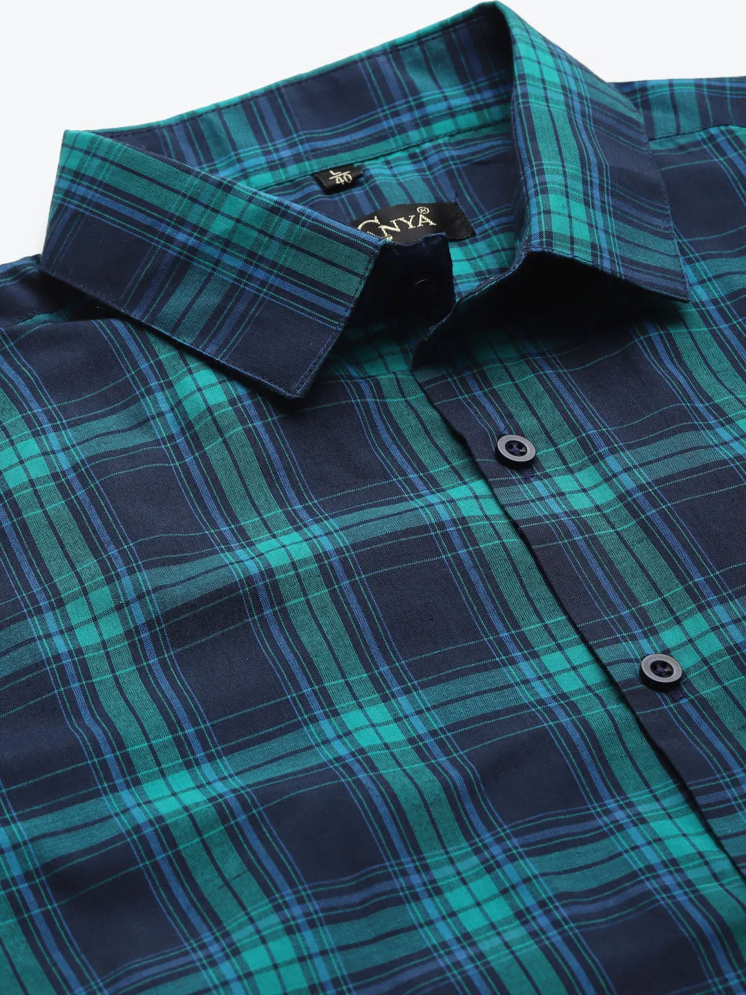 Men's Cotton Navy & Green Formal Shirt - Sojanya