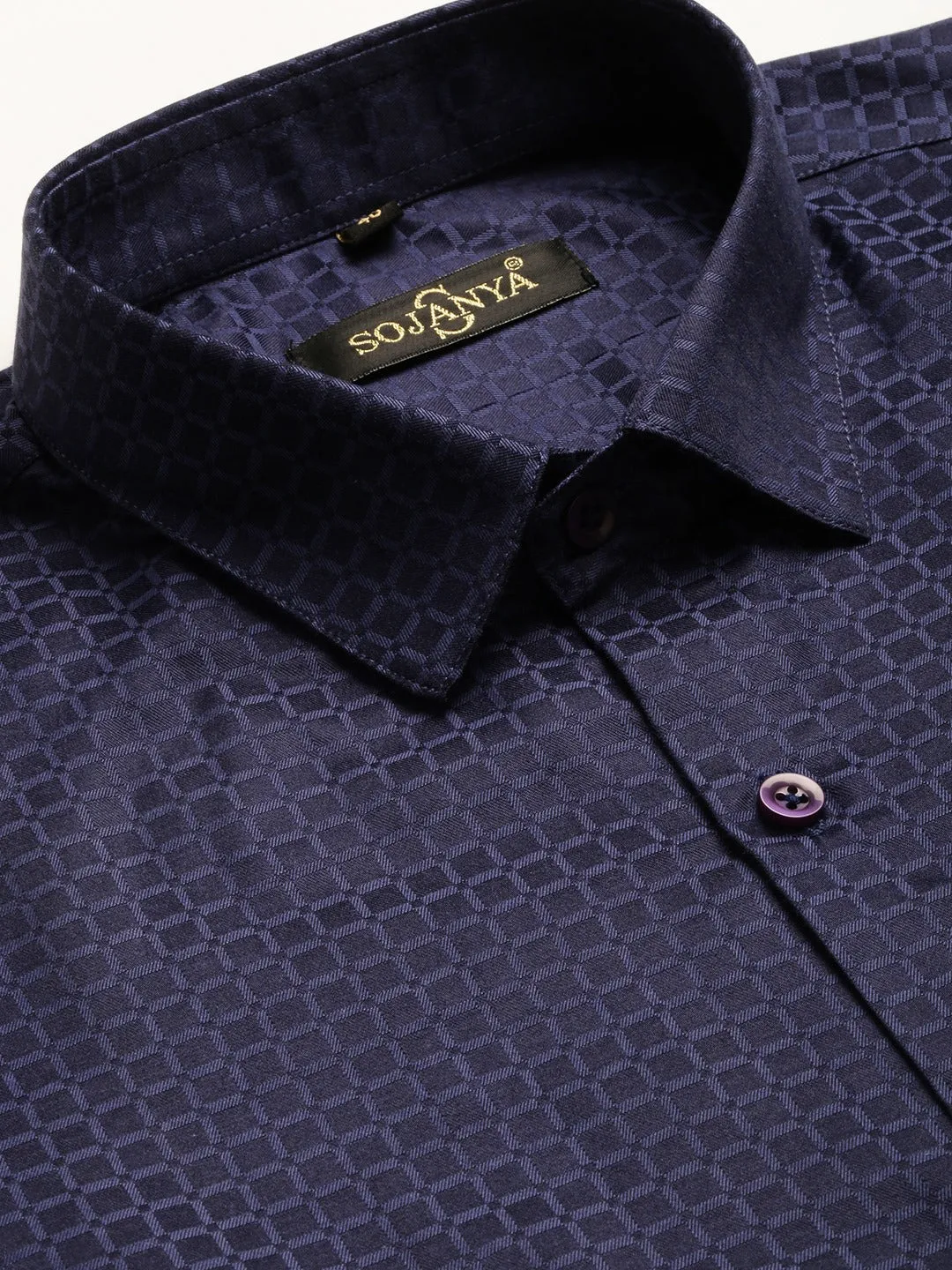 Men's Cotton Navy Blue Checked Formal Shirt - Sojanya