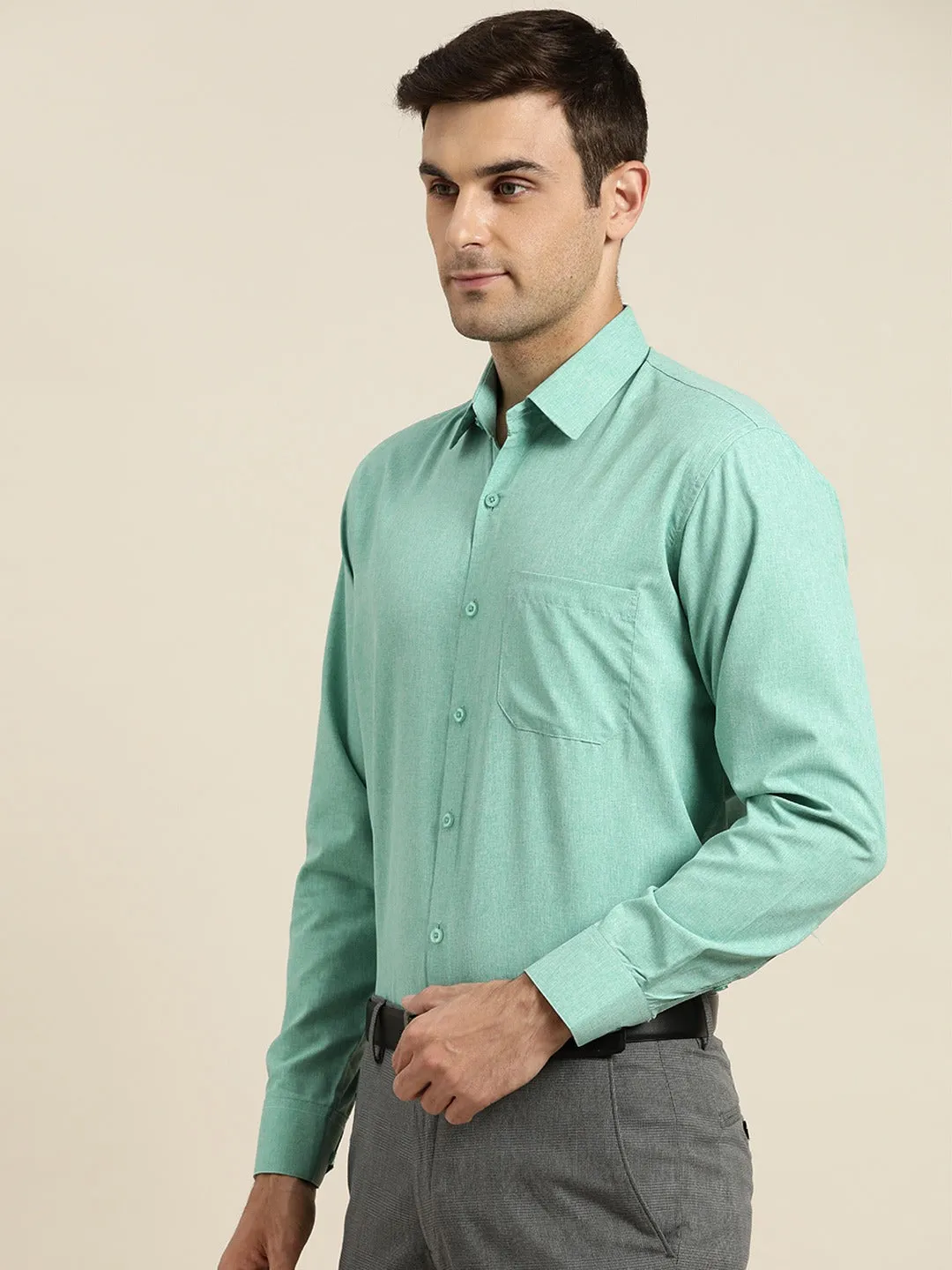 Men's Cotton Sea Green Formal Classic Shirt - Sojanya