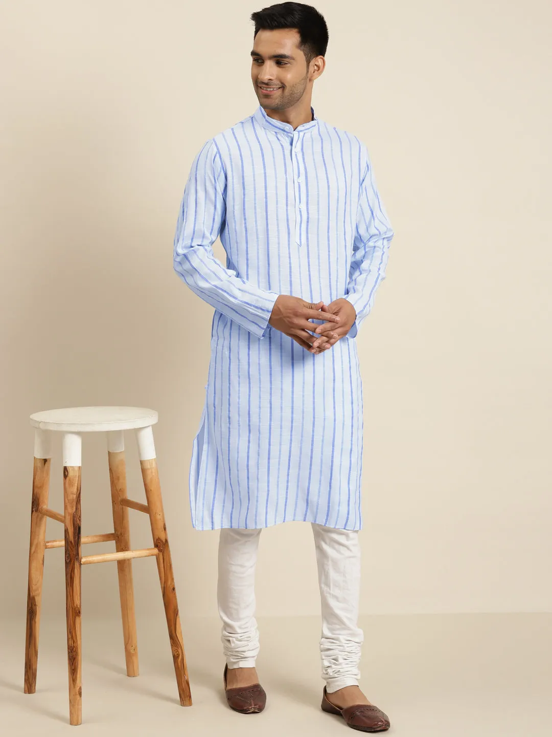 Men's Cotton Sky Blue ONLY Kurta  - Sojanya