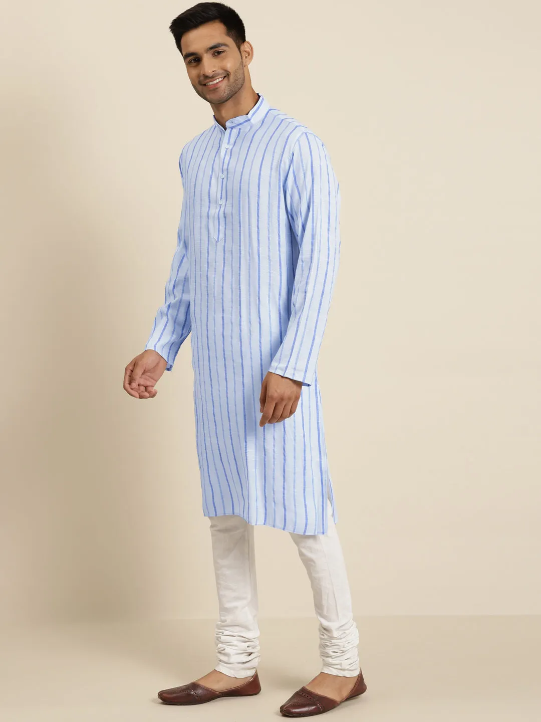 Men's Cotton Sky Blue ONLY Kurta  - Sojanya