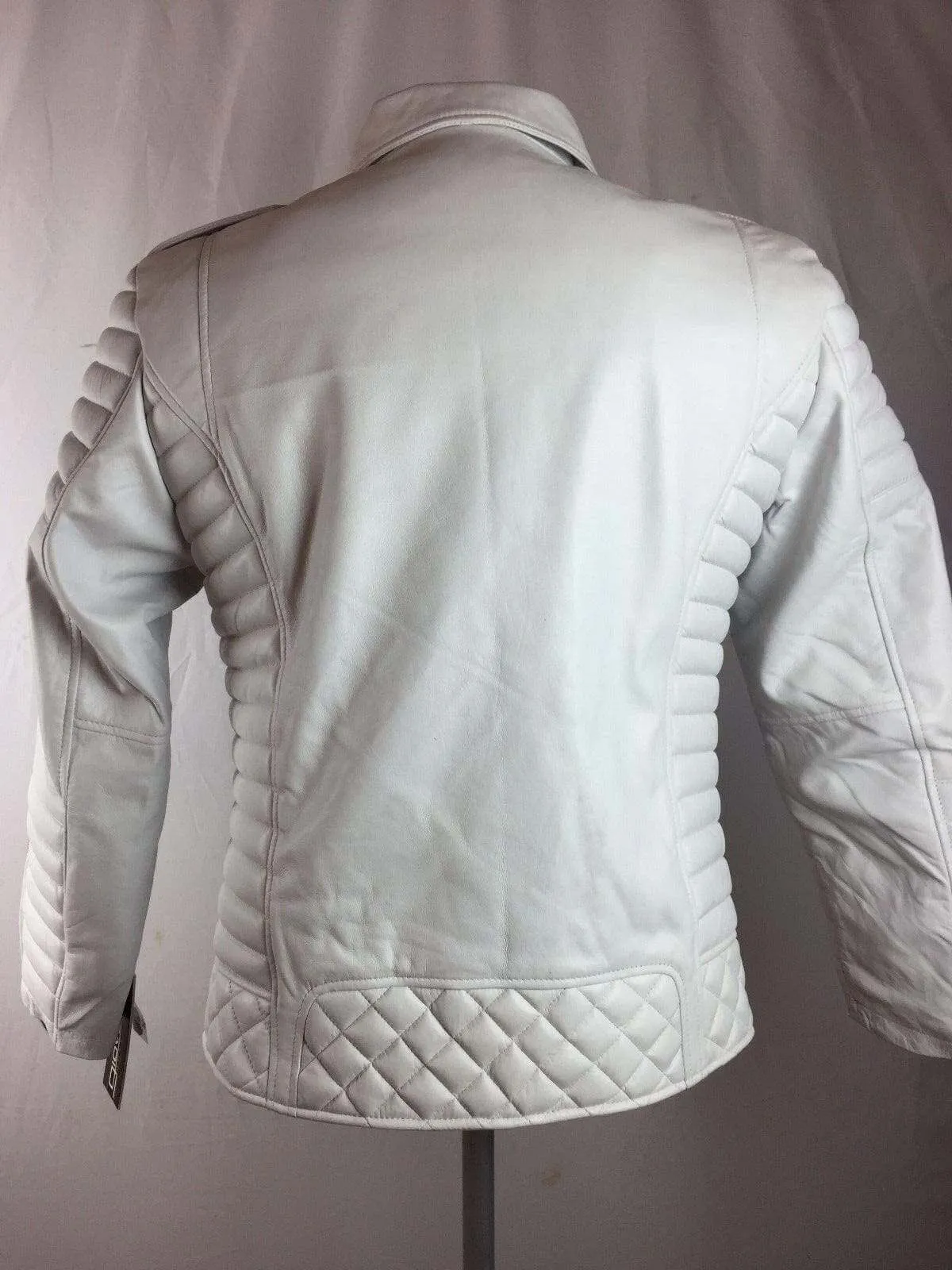 Men's Genuine Lambskin Leather Biker Jacket Motorcycle Style White Color Jacket