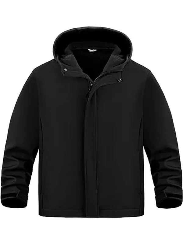 Men's Plus Soft Shell Jackets Fleece Lined Hooded Jacket Big Jacket