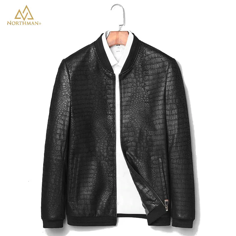 Men's Slim fit leather bomber jacket Alligator Embossed