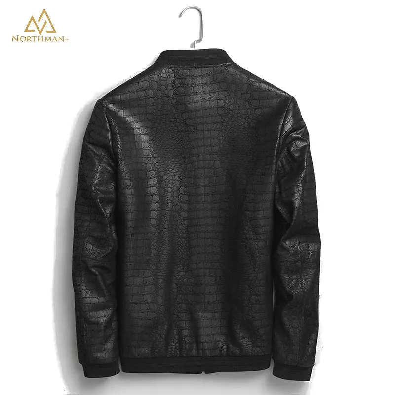 Men's Slim fit leather bomber jacket Alligator Embossed