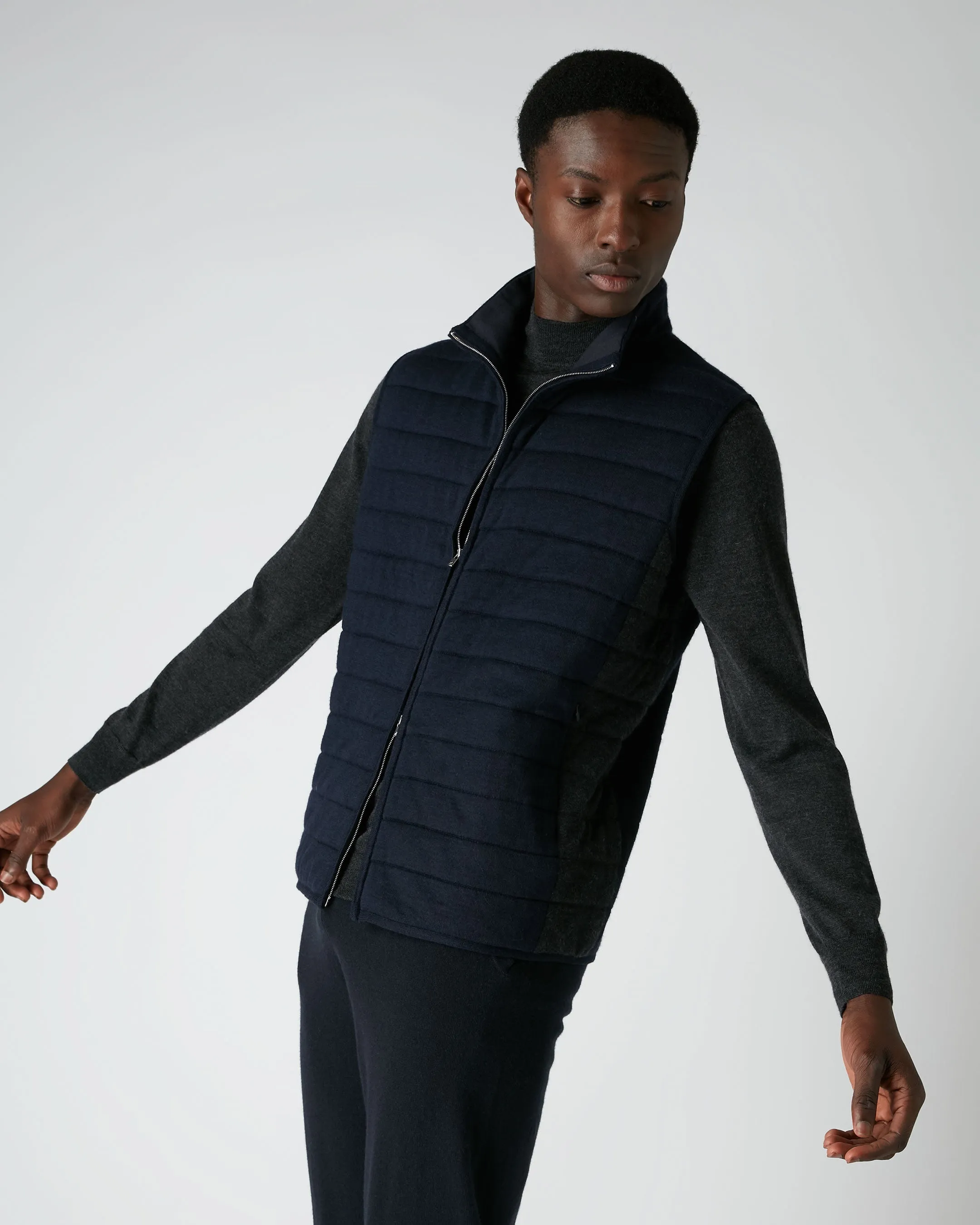 Men's Smithfield Fine Gauge Cashmere Padded Gilet Navy Blue